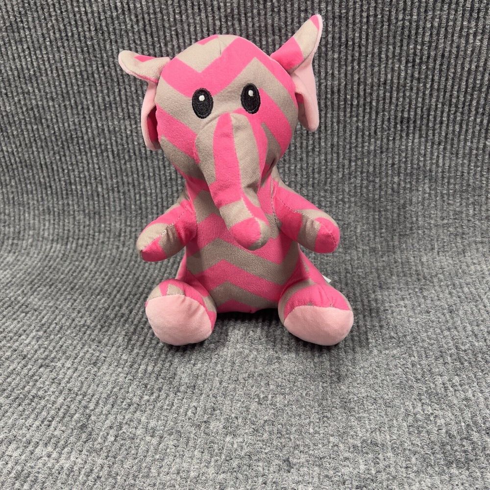 Munelocos Pink Gray Elephant 12” Plush Stuffed Animal Embroidered Eyes Toy